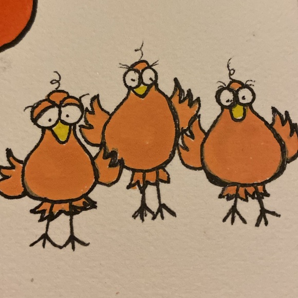 Unframed Original Art Drawing Watercolour Cute Cartoon Birds Fun & Unique - Picture 3 of 3